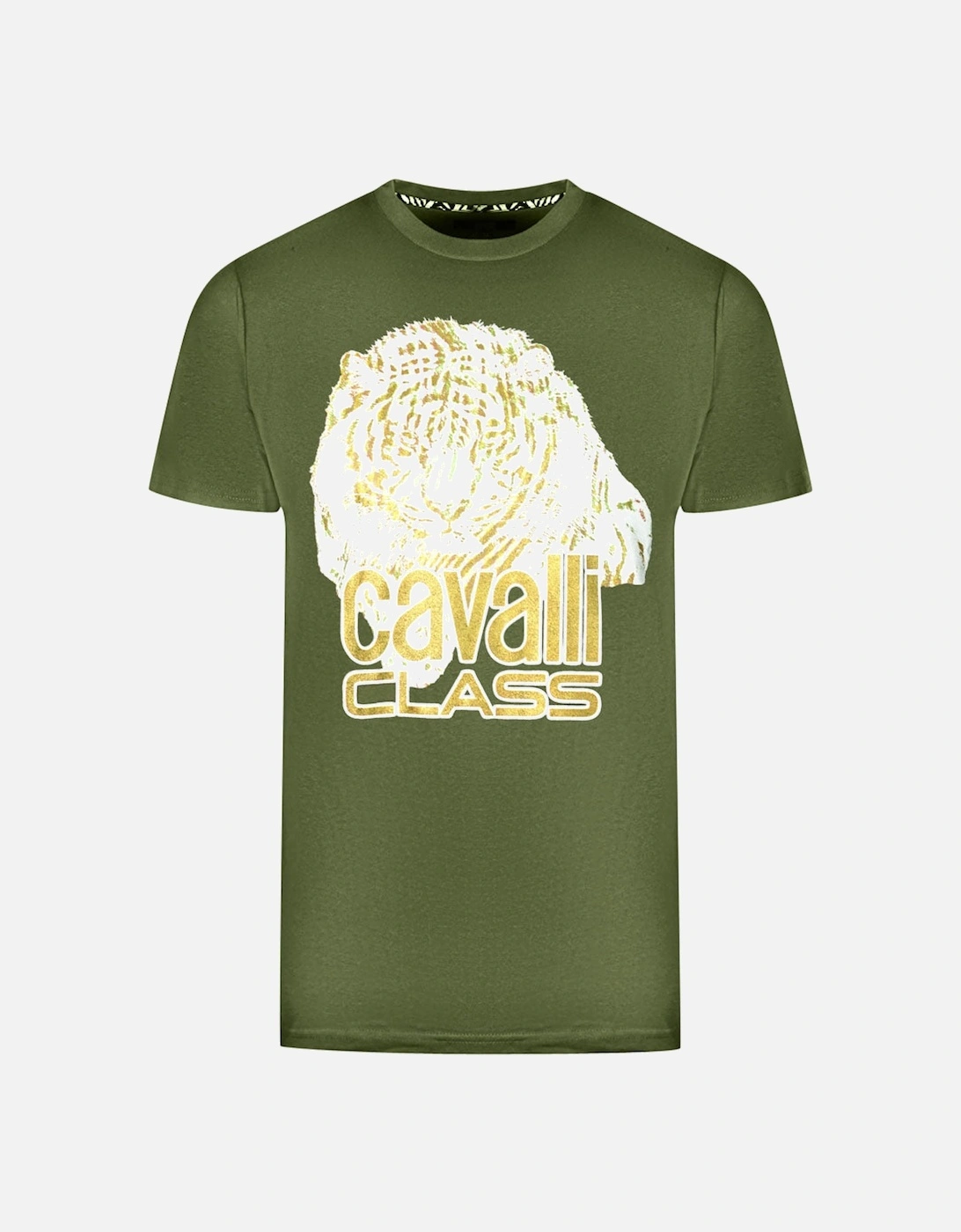 Cavalli Class Large Tiger Logo Green T-Shirt