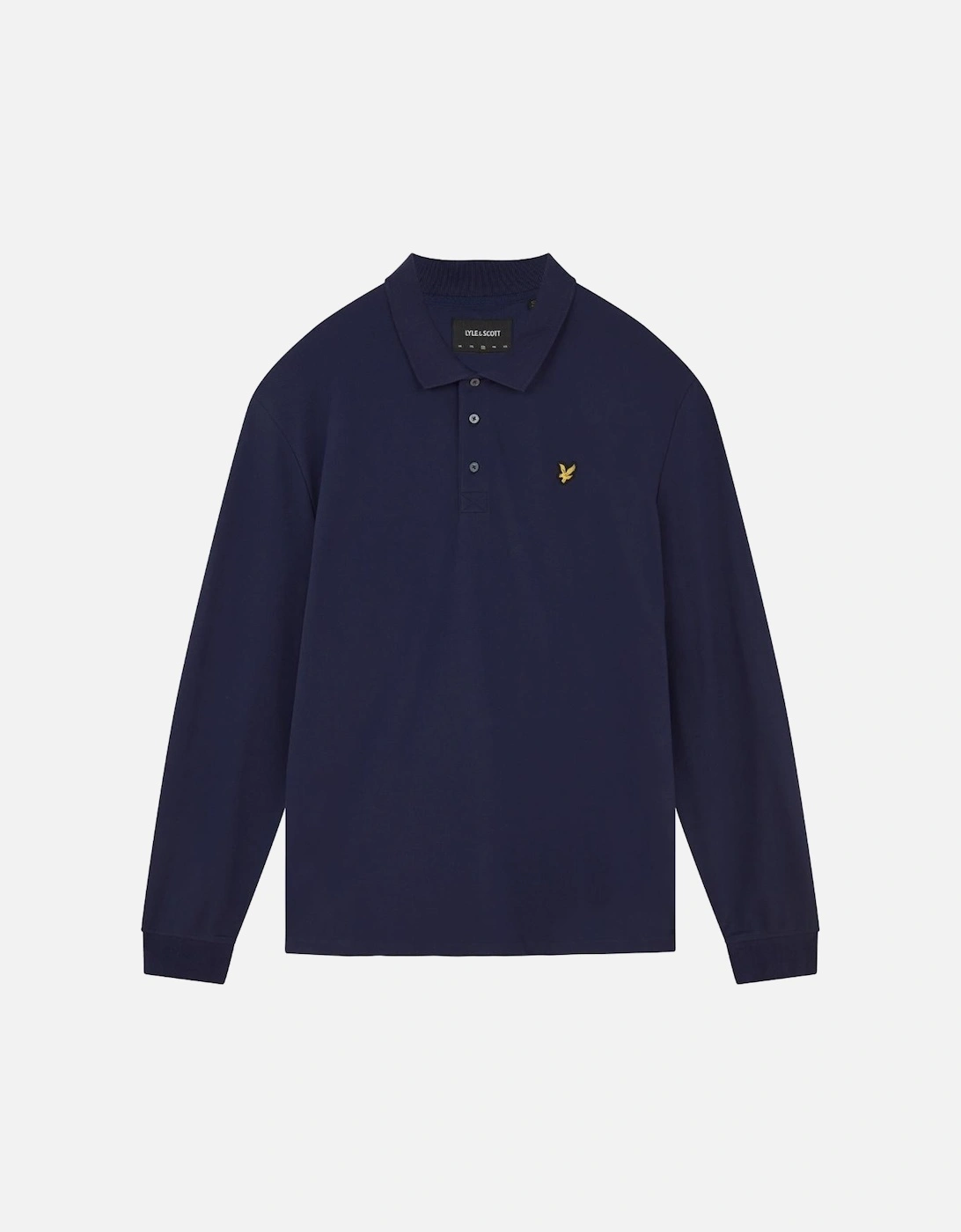 Lyle & Scott Branded Chest Logo Navy Blue Long Sleeve Polo Shirt, 2 of 1