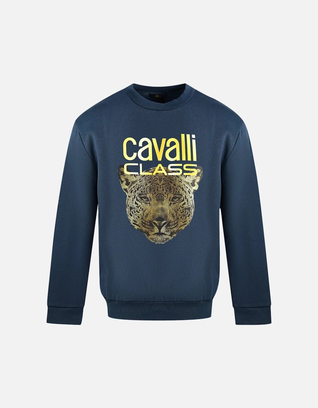 Cavalli Class Leopard Print Logo Navy Blue Jumper, 3 of 2
