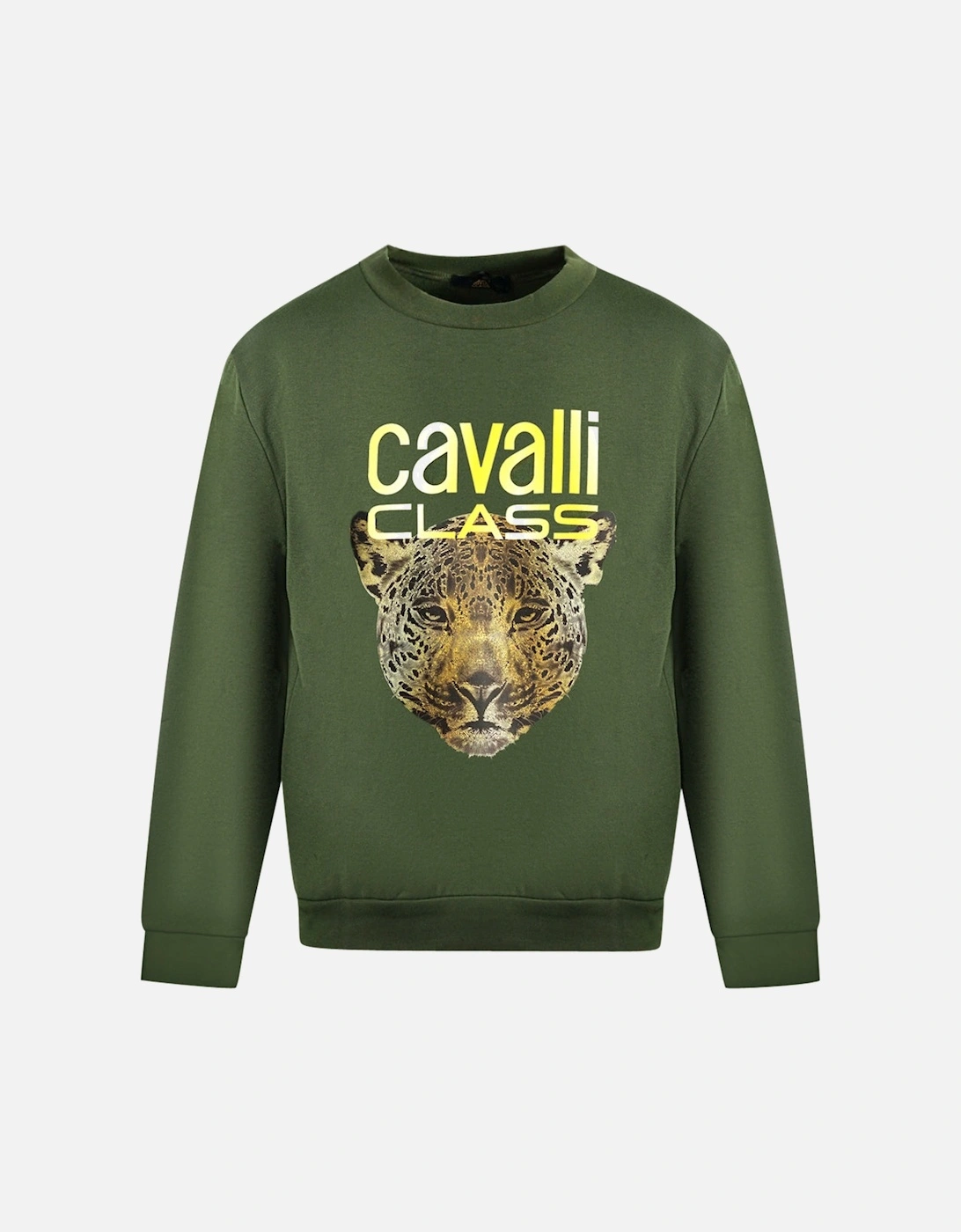 Cavalli Class Leopard Print Logo Olive Jumper, 3 of 2