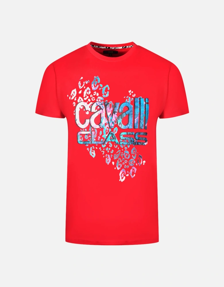 Cavalli Class Leopard Print Logo Red T-Shirt