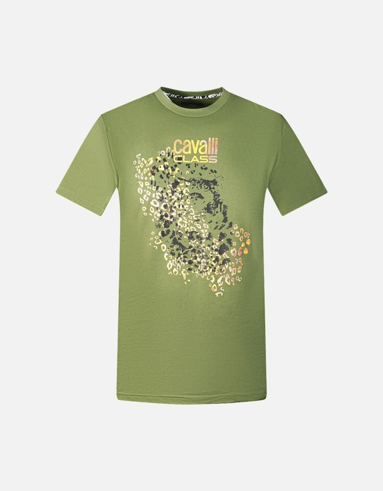 Cavalli Class Leopard Print Silhouette Green T-Shirt