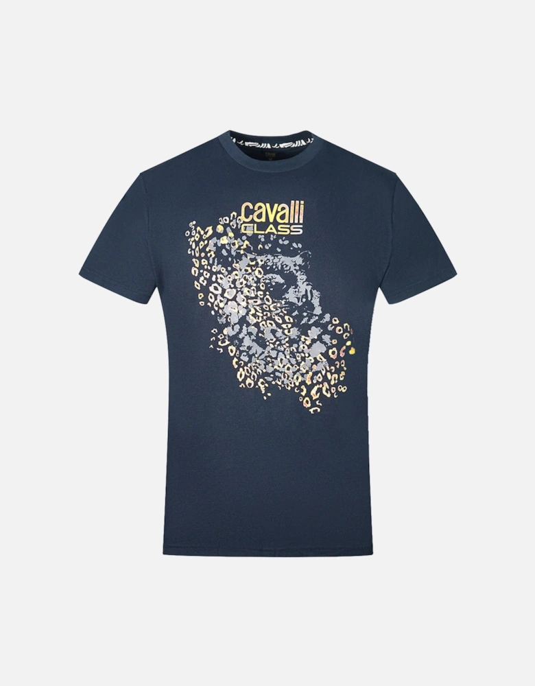 Cavalli Class Leopard Print Silhouette Navy T-Shirt