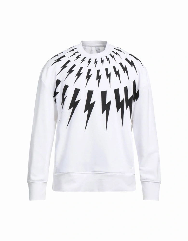 Fair Isle Thunderbolt Oversize White Sweatshirt