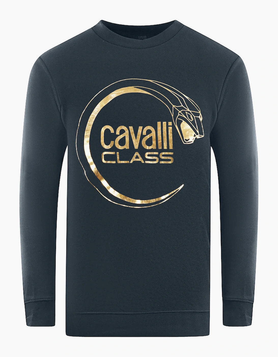 Cavalli Class Piercing Snake Logo Navy Blue Sweatshirt - Black - Size: XXL