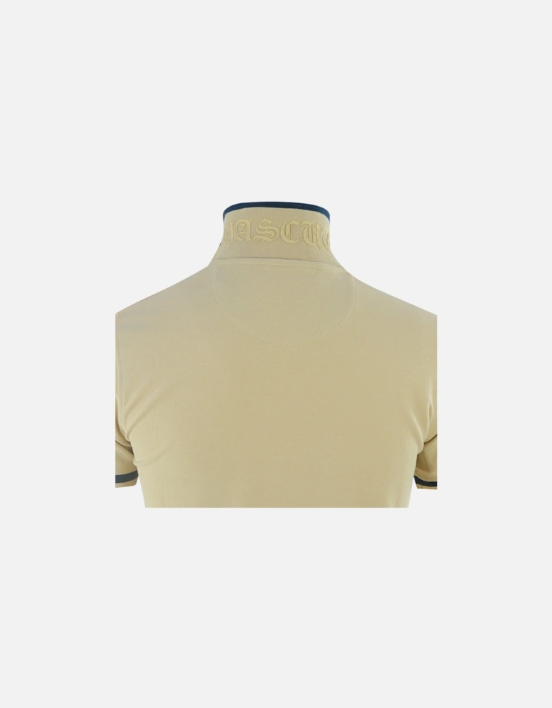 AQ 1851 Embroidered Tipped Beige Polo Shirt