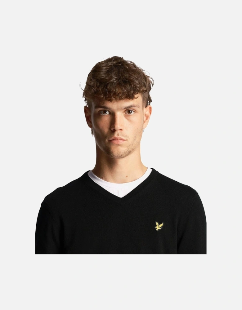 Lyle & Scott Cotton Merino Jet Black V-Neck Jumper