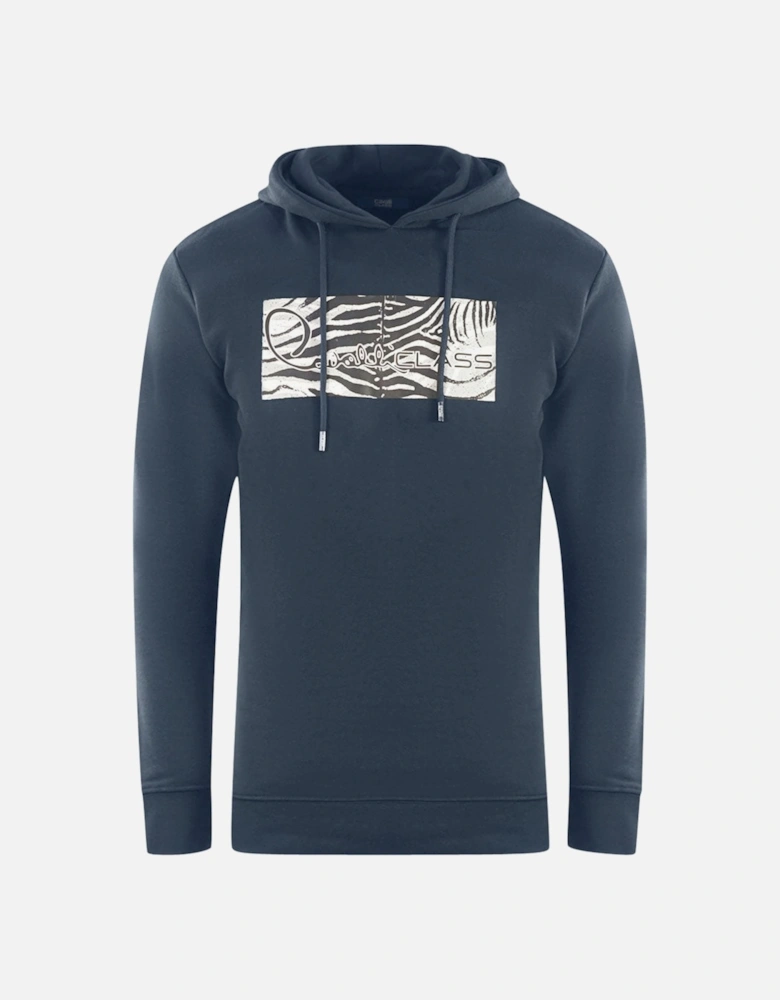 Cavalli Class Zebra Print Logo Navy Blue Hoodie