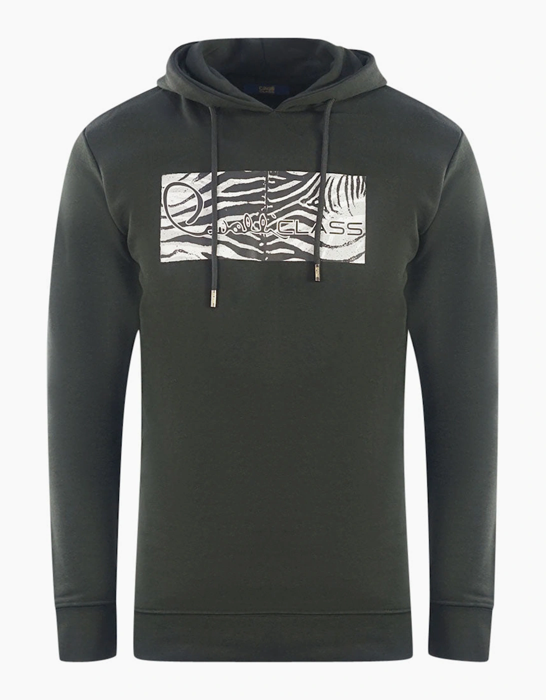 Men's Cavalli Class Zebra Print Logo Black Hoodie - Size: 44