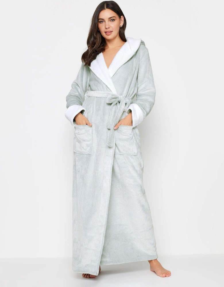 Contrast Waffle Trim Hooded Maxi Robe