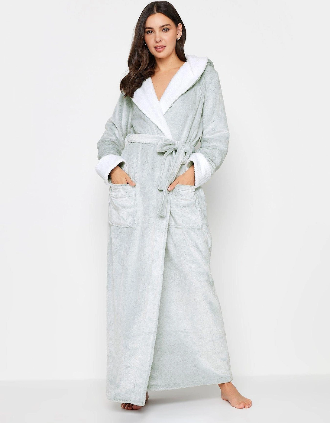 Contrast Waffle Trim Hooded Maxi Robe, 2 of 1