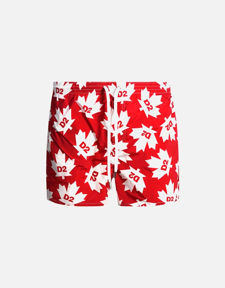 All-over Maple Leaf Logo Red Swim Shorts