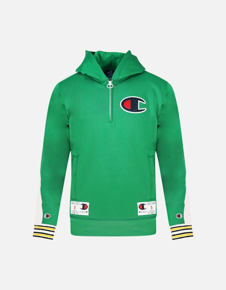 Half Zip Large Logo Green Hoodie