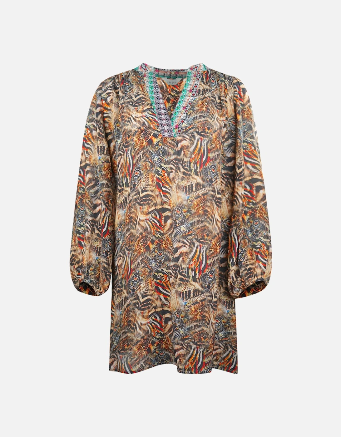 Golden Eagle Brown Long Sleeve Silk V-Neck Dress, 3 of 2