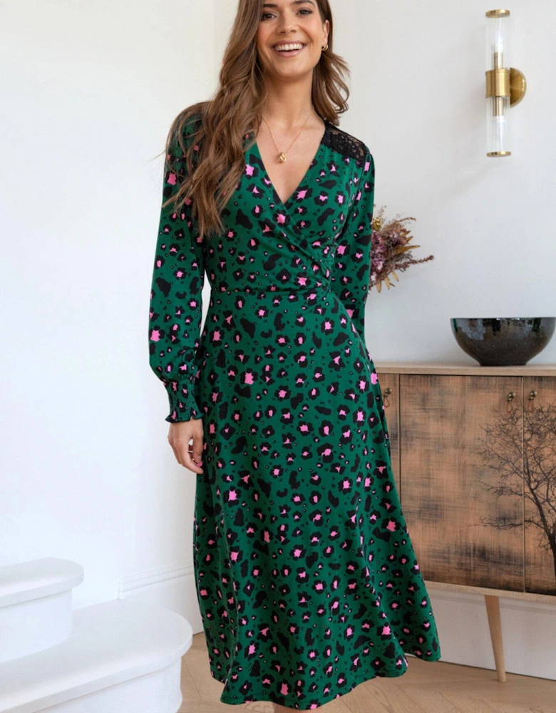 Lucinda Jersey Lace Detail Long Sleeve Midi Dress