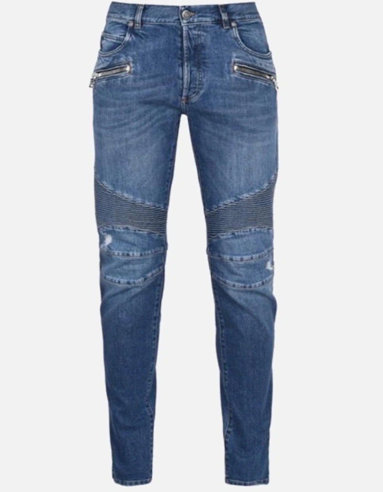 Ribbed Knees Blue Jeans