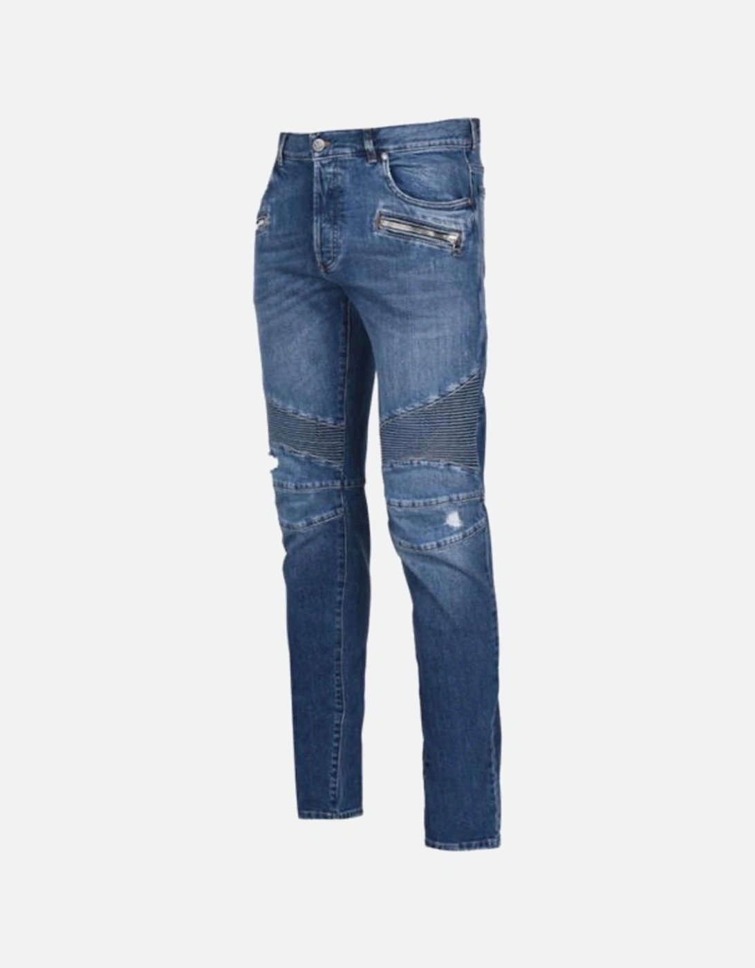 Ribbed Knees Blue Jeans