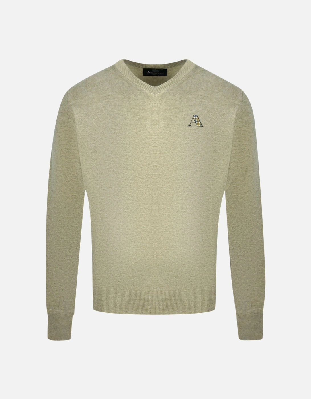 Check A Logo Beige V-Neck Jumper, 3 of 2