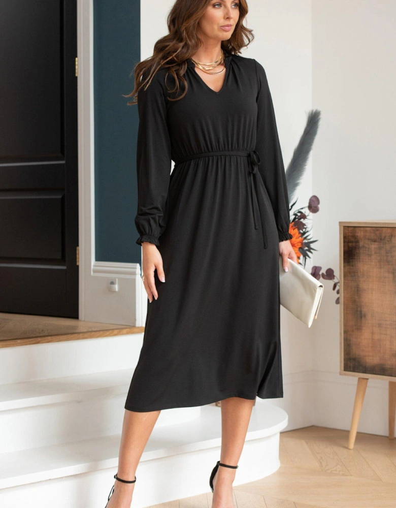 Bridget Slinky Jersey Long Sleeve Midi Dress - Black