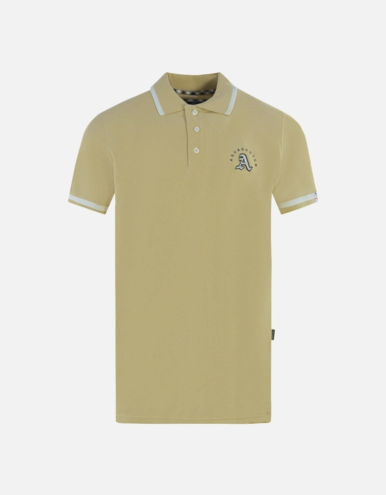 Embossed A Tipped Beige Polo Shirt