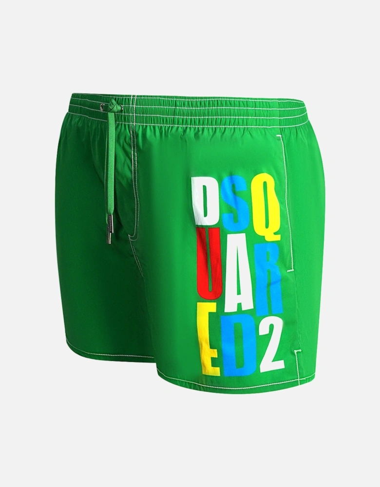 Multi-Colour Block Logo Green Swim Shorts