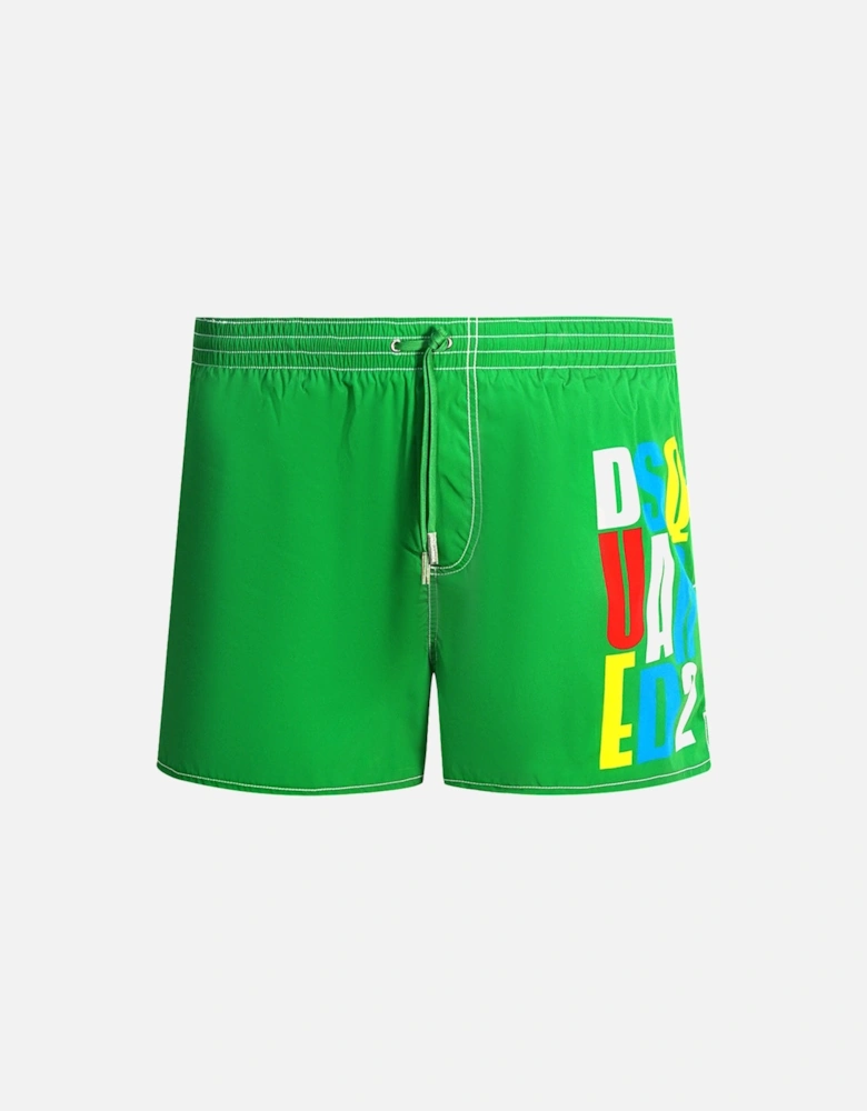 Multi-Colour Block Logo Green Swim Shorts