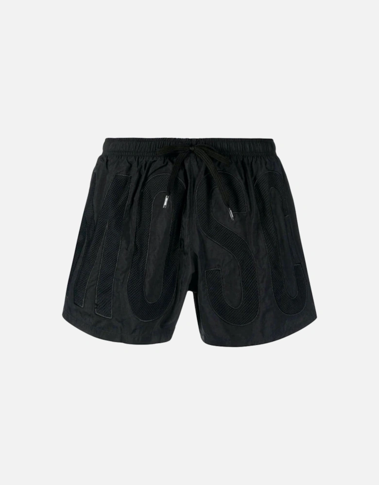 Large Embossed Logo Black Swim Shorts