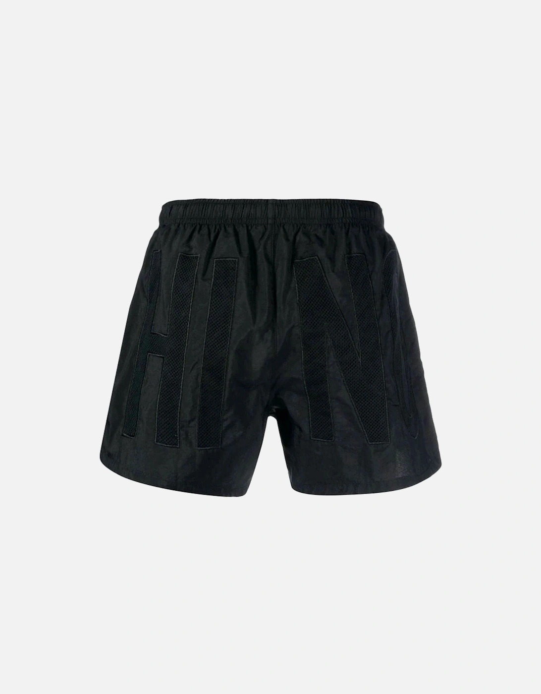 Large Embossed Logo Black Swim Shorts