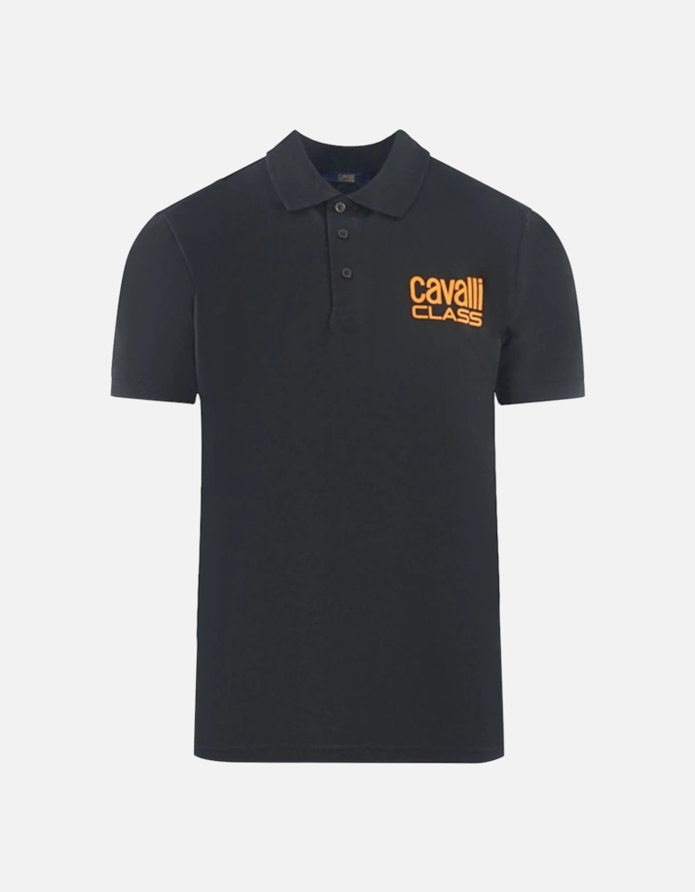 Cavalli Class Bold Brand Logo Black Polo Shirt