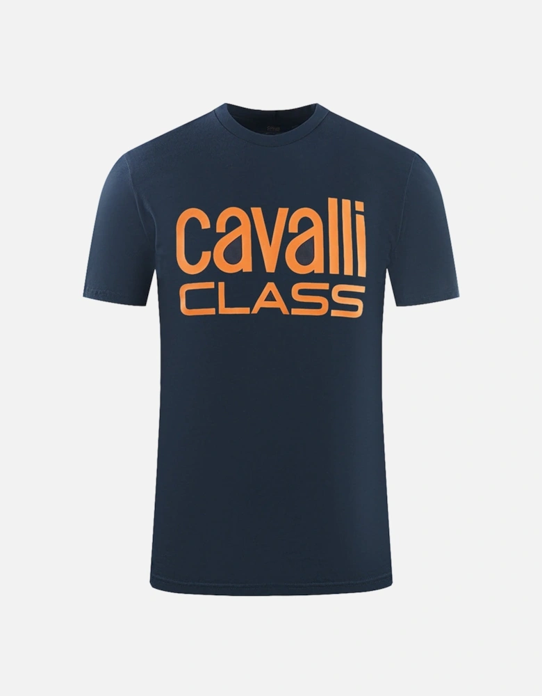 Cavalli Class Bold Orange Logo Navy Blue T-Shirt