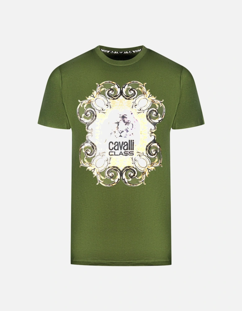 Cavalli Class Bold Tiger Emblem Design Green T-Shirt