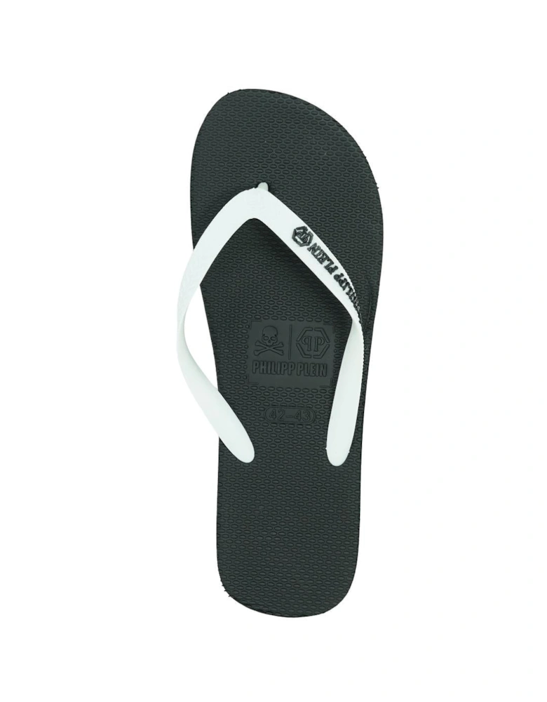 Brand Logo Black White Flip Flops