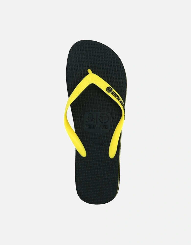 Brand Logo Black Yellow Flip Flops