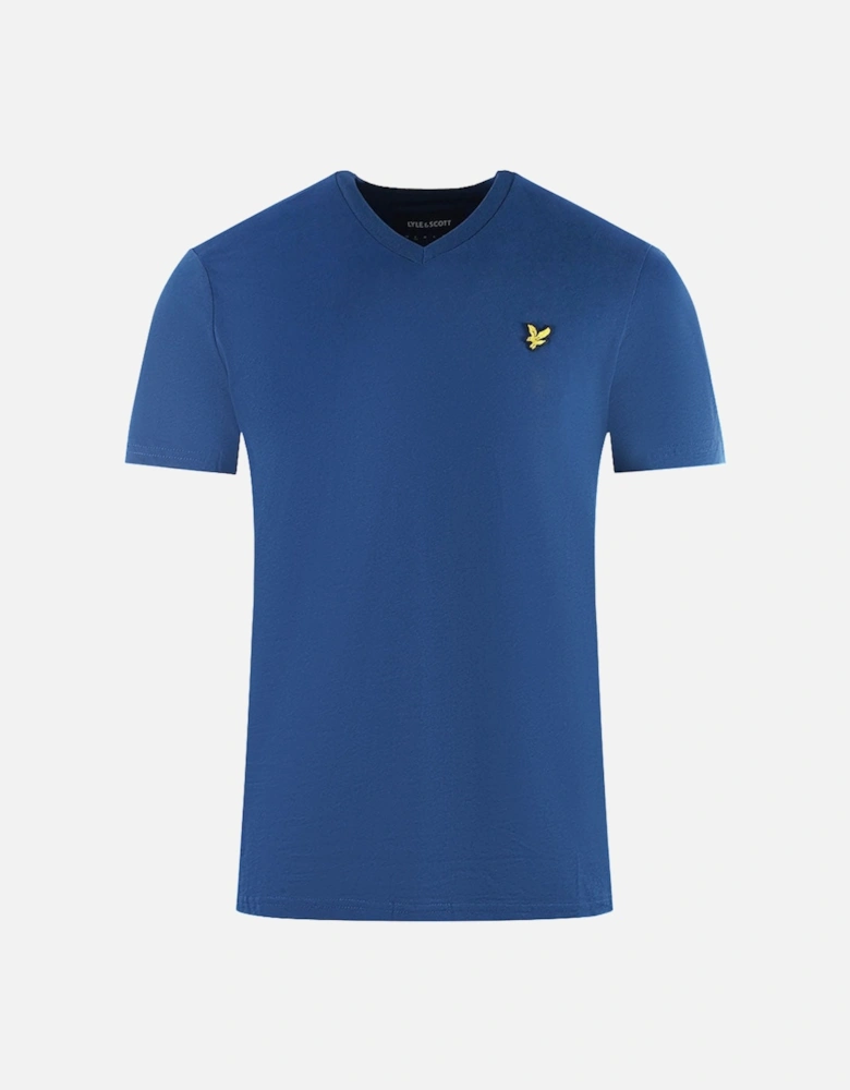 Brand Logo Blue V-Neck T-Shirt