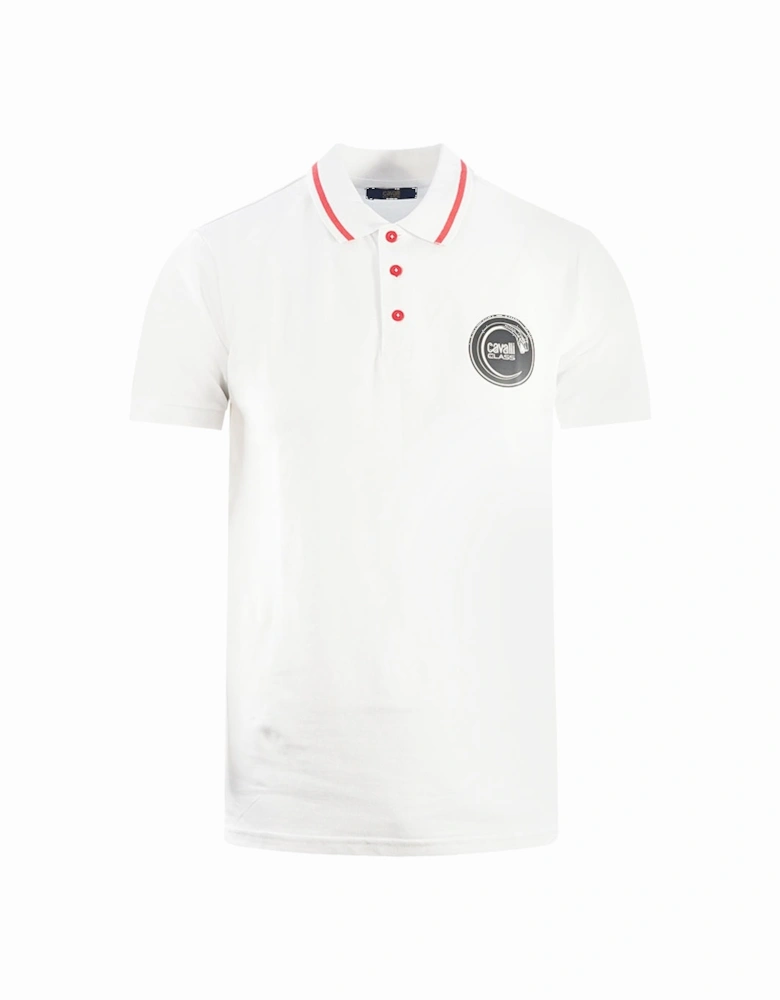 Cavalli Class Circular Snake Logo White Polo Shirt