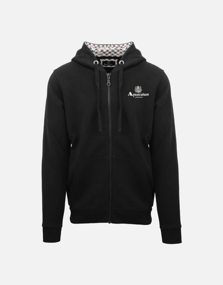 London Embossed Signature Logo Black Zip-Up Hoodie