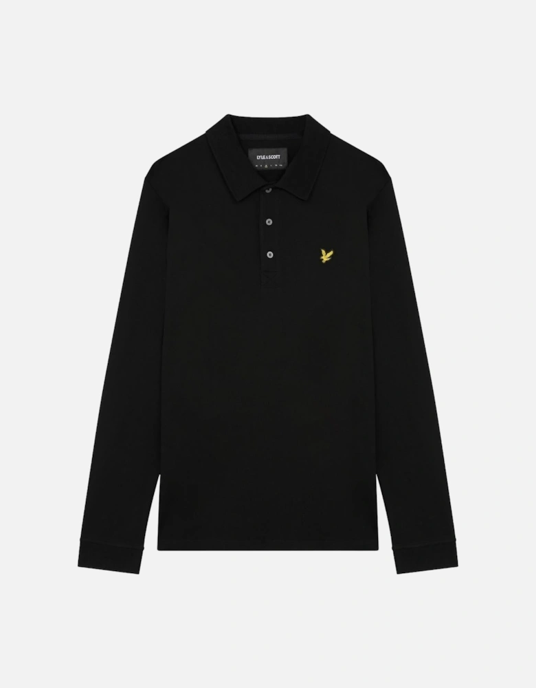 Lyle & Scott Branded Chest Logo Jet Black Long Sleeve Polo Shirt