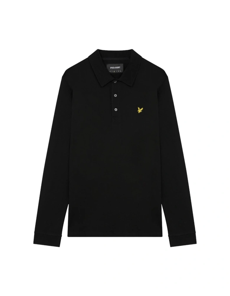 Lyle & Scott Branded Chest Logo Jet Black Long Sleeve Polo Shirt