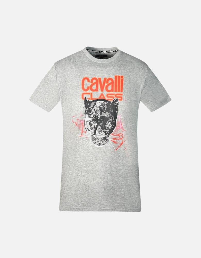 Cavalli Class Lightning Panther Design Grey T-Shirt