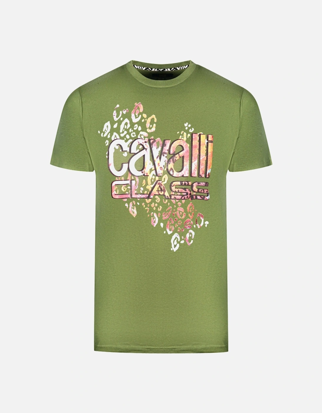 Cavalli Class Leopard Print Logo Green T-Shirt, 3 of 2