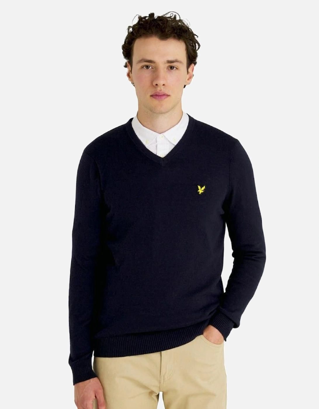 Lyle & Scott Cotton Merino Dark Navy V-Neck Jumper