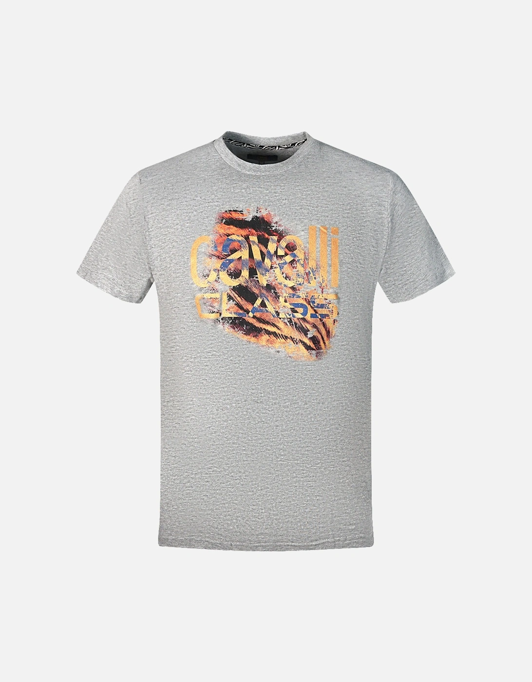 Cavalli Class Slashed Tiger Print Bold Logo Grey T-Shirt, 3 of 2
