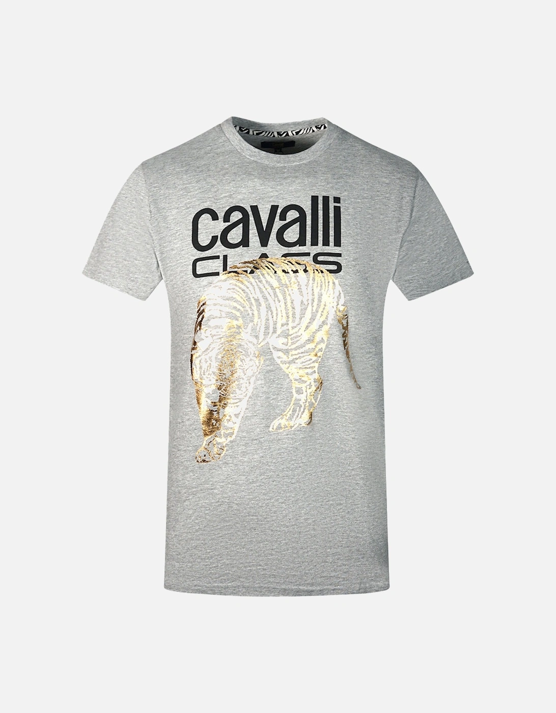 Cavalli Class Large Gold Tiger Stencil Logo Grey T-Shirt, 3 of 2
