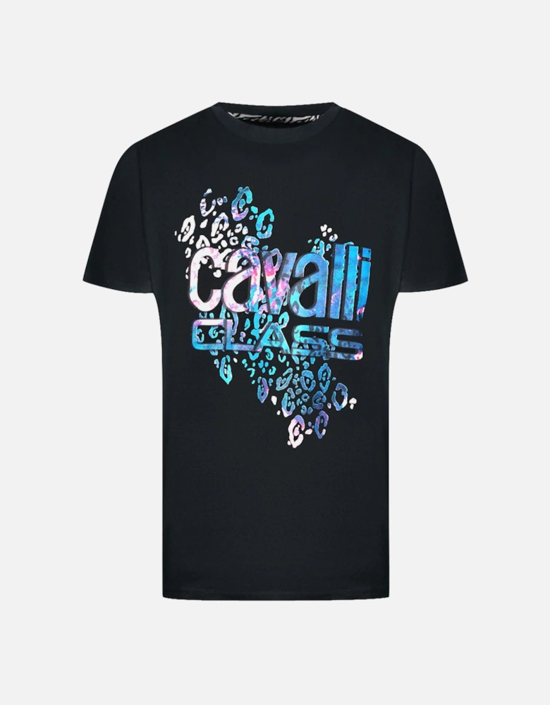 Cavalli Class Leopard Print Logo Black T-Shirt