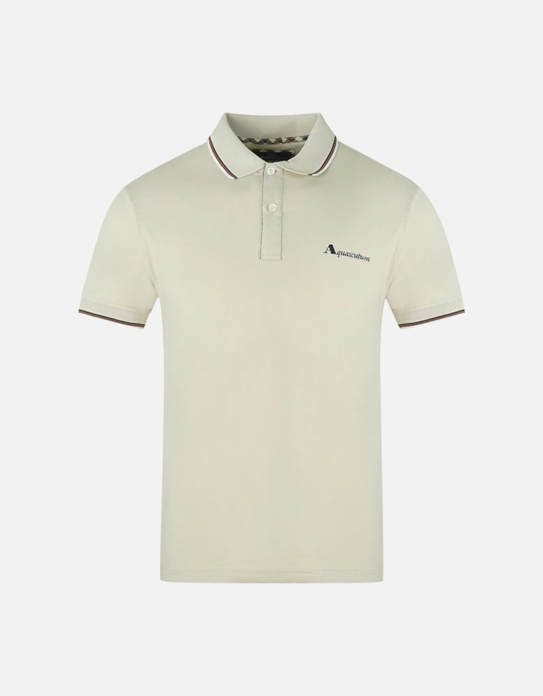 Tipped Collar Beige Polo Shirt