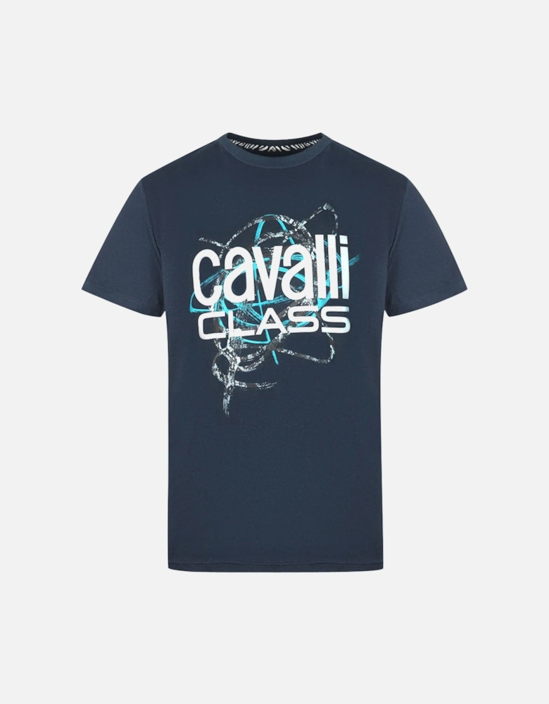 Cavalli Class Snake Skin Scribble Navy T-Shirt