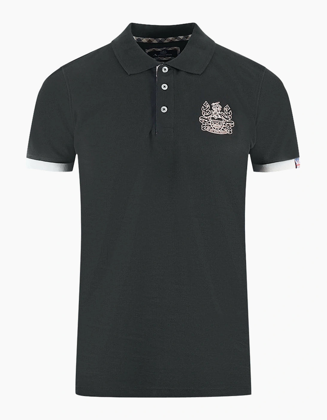 Aquascutum Men's Black Branded Collar Polo Shirt - Size: 38
