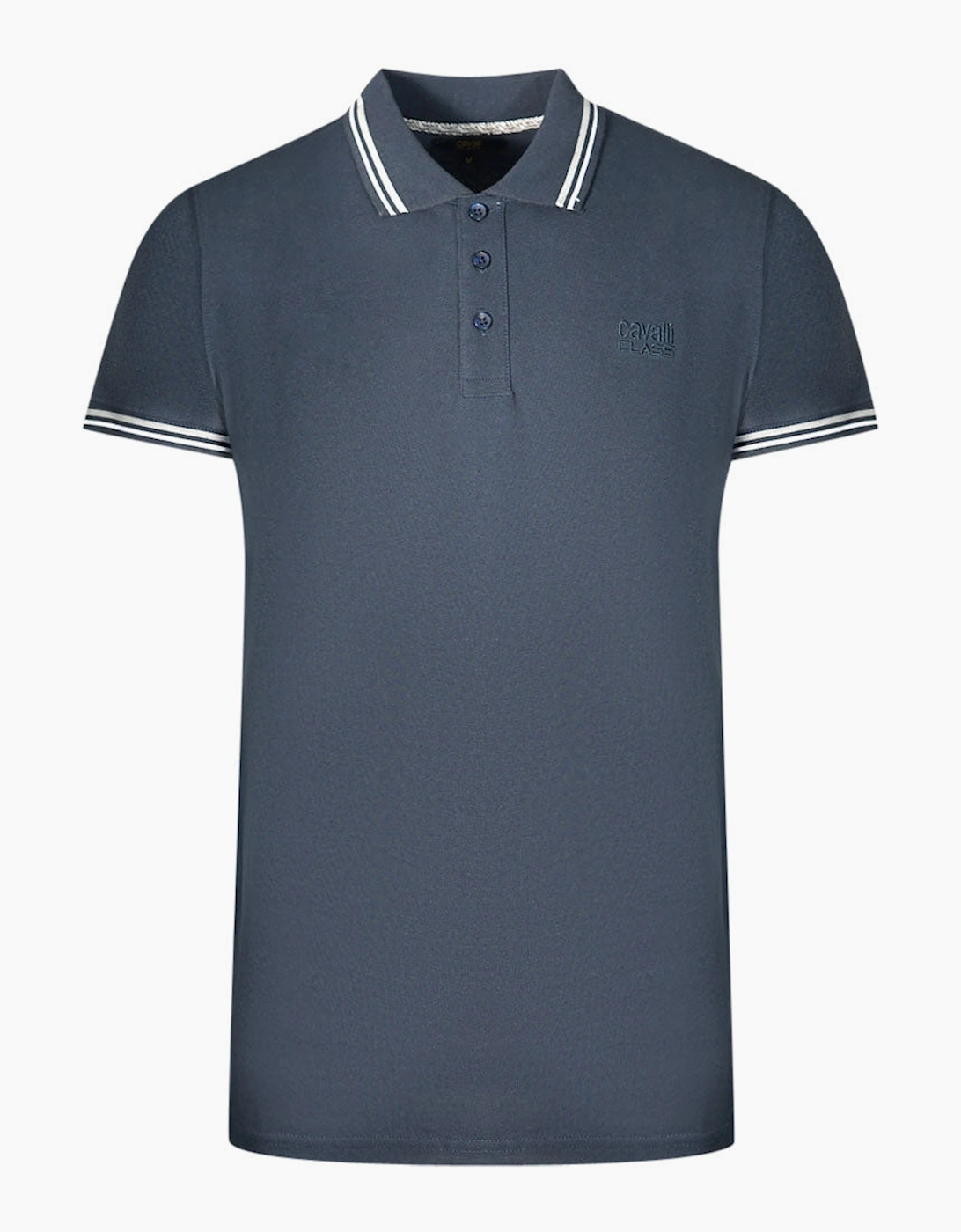 Roberto Cavalli Men's Navy Cavalli Class Twinned Tipped Collar Blue Polo Shirt - Size: 44