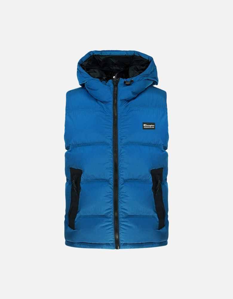 Block Logo Bright Blue Hooded Vest Jacket