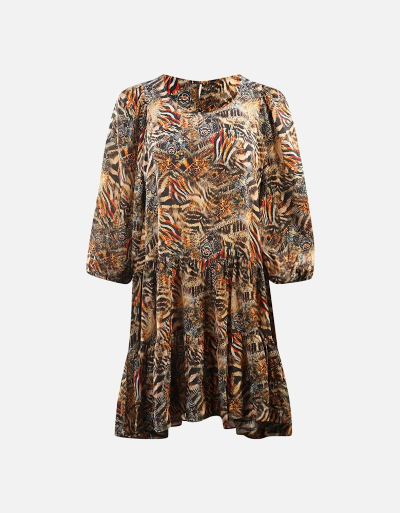 Golden Eagle 120214 Brown Long Sleeve Silk Ruffle Layered Dress